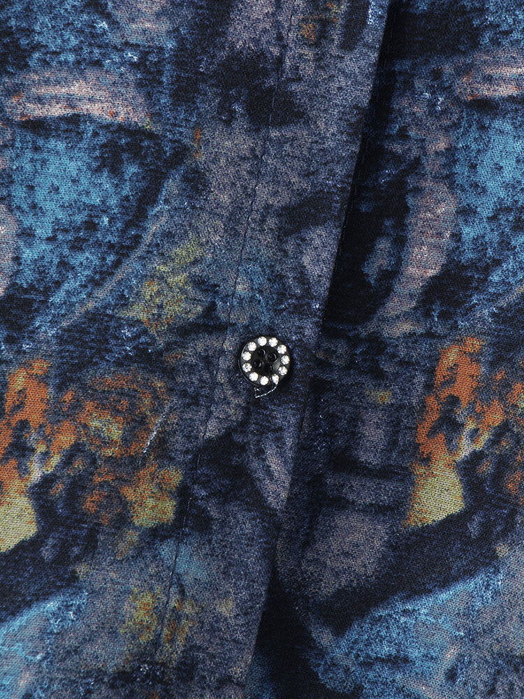 Vintage Graffiti Print Button Long Sleeve Casual Shirt Dress for Women