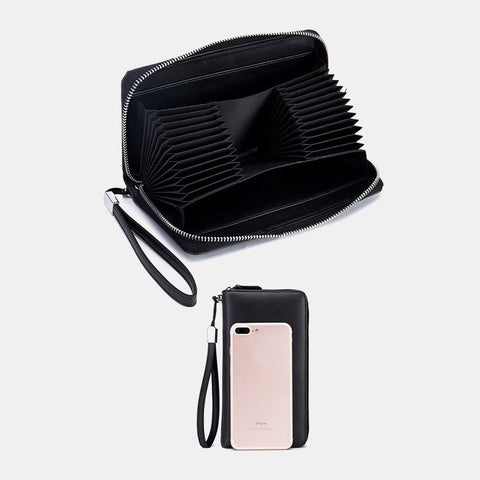 Men Women RFID Blocking Genuine Leather Multi-Card Large-Capacity Card Holder New Clutch Zipper Phone Bag