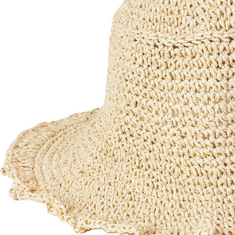 Women Fungus Edge Back Opening Bowknot Straw Hat Summer Sun Protection Bucket Hat