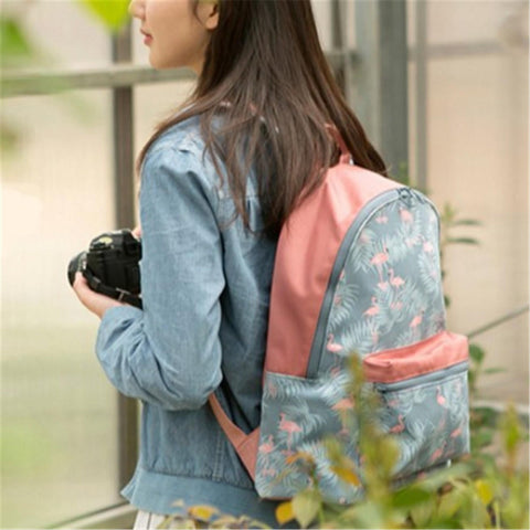 Women Flamingo Cartoon Printing Backpack Floral Casual Girl School Bag