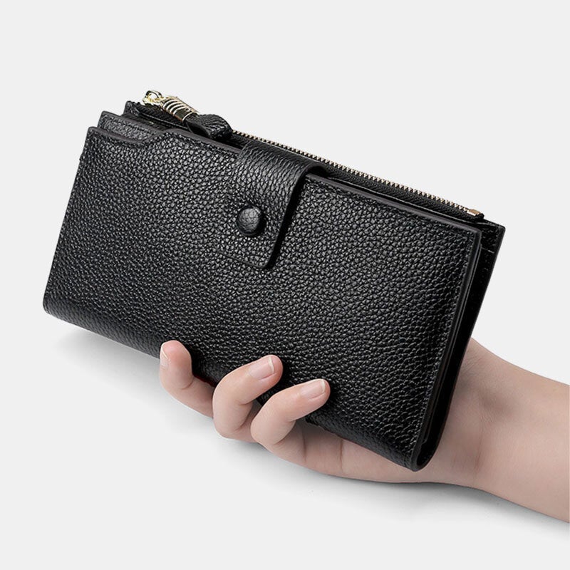 Unisex Genuine Leather RFID Anti-theft Lychee Pattern 5.8 Inch Phone Bag Clutch Purse Multi-slot Card Holder Wallet