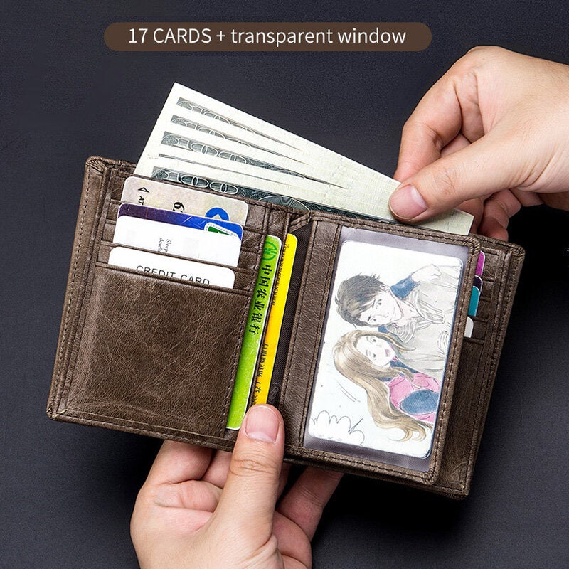 Men Genuine Leather Multi-card Slot RFID Anti-theft Thin Card Holder Money Clip Wallet Driver's License