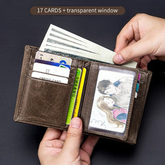 Men Genuine Leather Multi-card Slot RFID Anti-theft Thin Card Holder Money Clip Wallet Driver's License