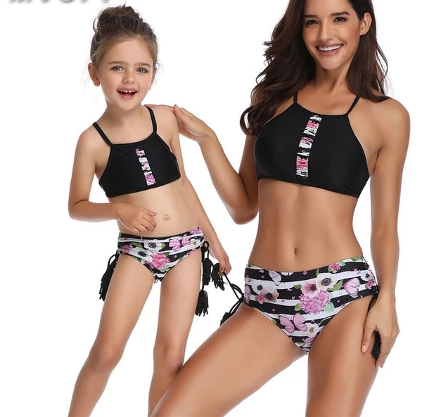 Floral Printed Clothes For Mother Daughter And Swimwear Bikini