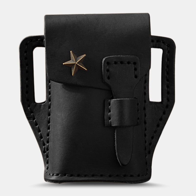 Men Flap-Over Five-pointed Star Decoration Cowhide Waist Bag Retro Outdoor Sport 4.7 Inch Phone Belt