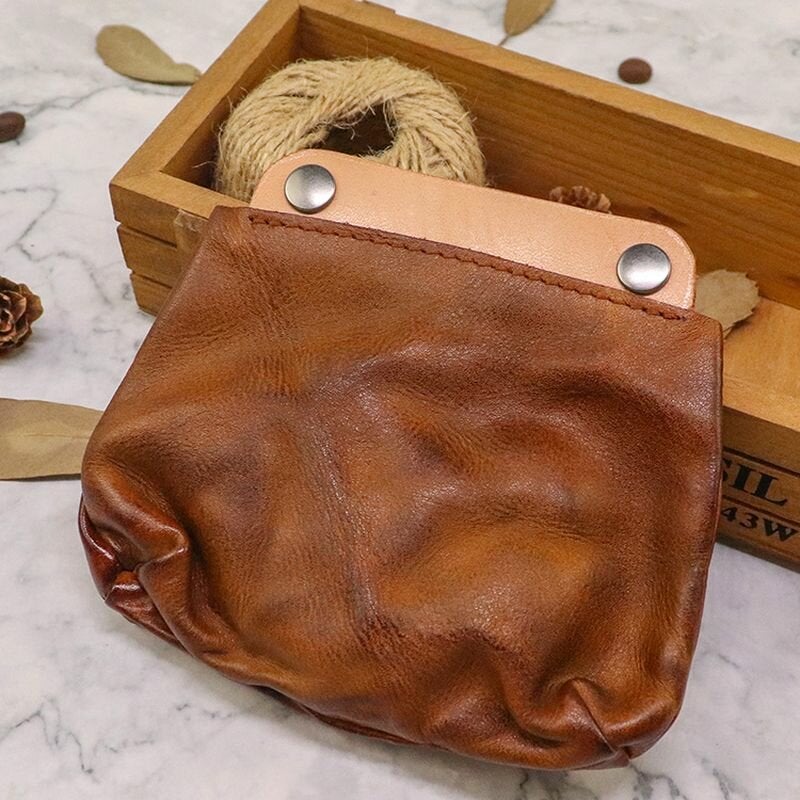 Unisex Vegetable Tanned Leather Wallet  Retro Color Matching Cowhide Coin Purse Card Holder Money Clip