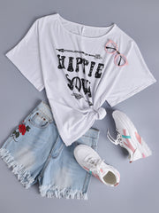 Casual Letter Print Round Neck Short Sleeve T-shirts