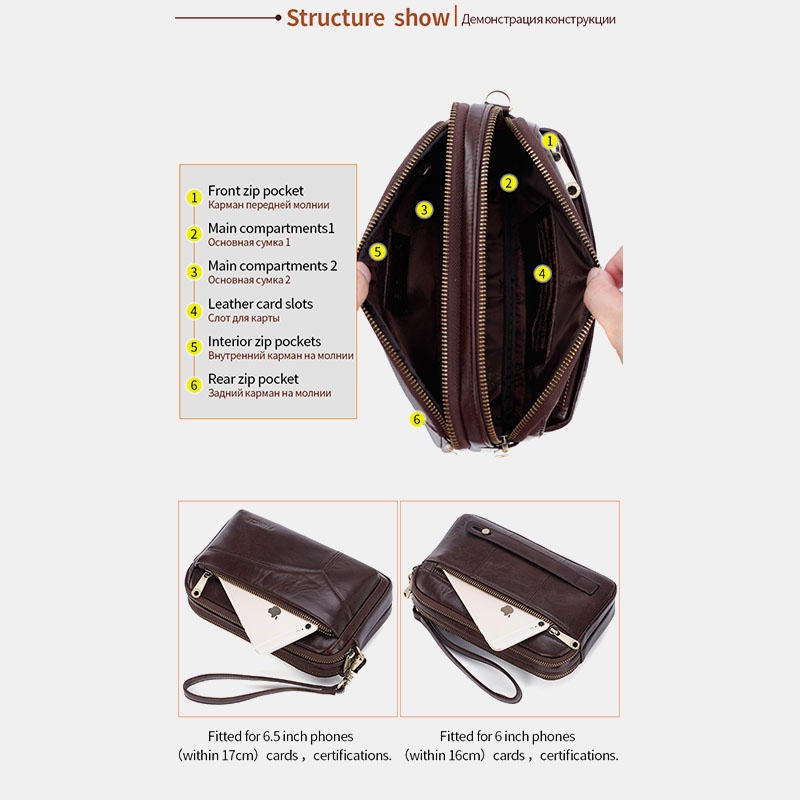 Men Genuine Leather Clutches Bags Small Phone Bag Card Holder Business