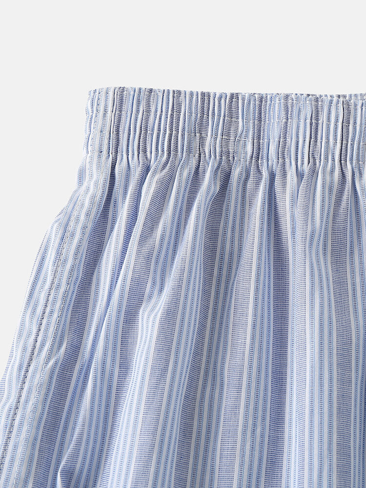 Mens 100% Cotton Colorful Striped Print Loose Fit Elastic Waist Breathable Home Boxers