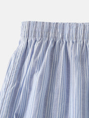 Mens 100% Cotton Colorful Striped Print Loose Fit Elastic Waist Breathable Home Boxers