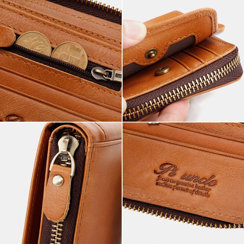 Men Genuine Leather Multifunction Anti-theft Swipe Card Coin Purse RFID Blocking Bifold Zipper Hasp Wallets Multi-card Slot Holder