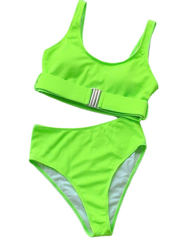 Women's Swimwear Bikini 2 Piece Normal Swimsuit Backless High Waisted Pure Color Black White Fuchsia Green Scoop Neck Bathing Suits New Vacation Sexy