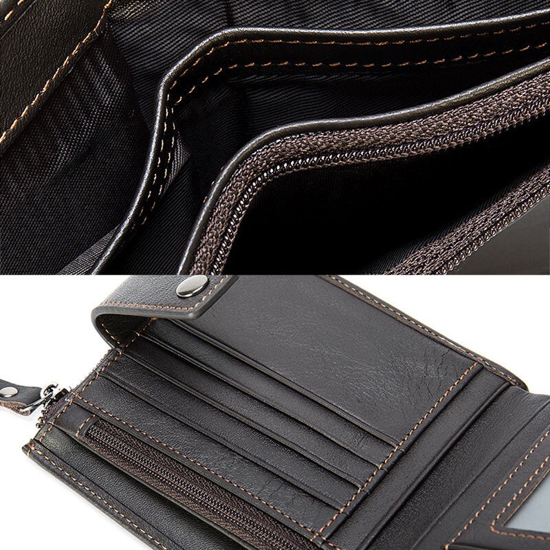 Men Short Bifold RFID Blocking Wallet Retro Casual Multi-card Slot Card Holder Cowhide Driver's License Wallet