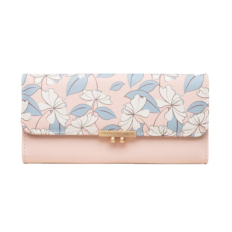 Women Plants 9 Card Slots Floral Trifold Wallet Purse