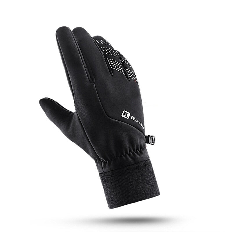 Leather Bike Gloves Fleece Touchscreen Full Finger Sports Gloves Waterproof Windproof Skiing Hiking Outdoor Golves