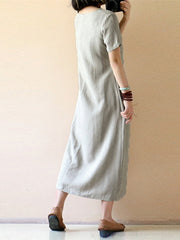 Celmia Women Vintage Short Sleeve Cotton Loose Maxi Dress