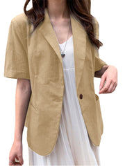 Solid Button Pocket Short Sleeve Casual Blazer