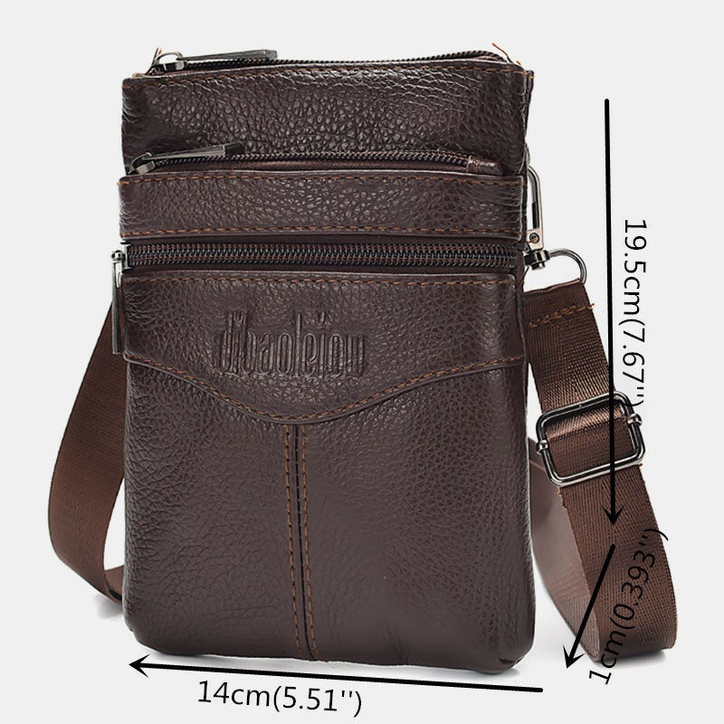 Men Genuine Leather Retro Business Casual 6.3 Inch Phone Bag Multi-carry Crossbody Waist