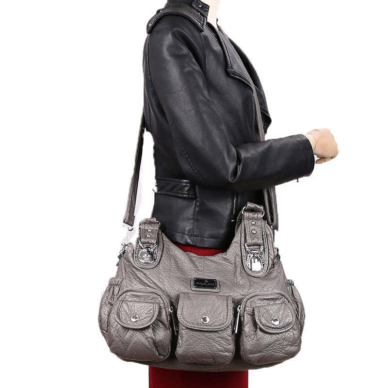 Women Casual Large Capacity PU Leather Shoulder Bag Multi-Pockets Crossbody