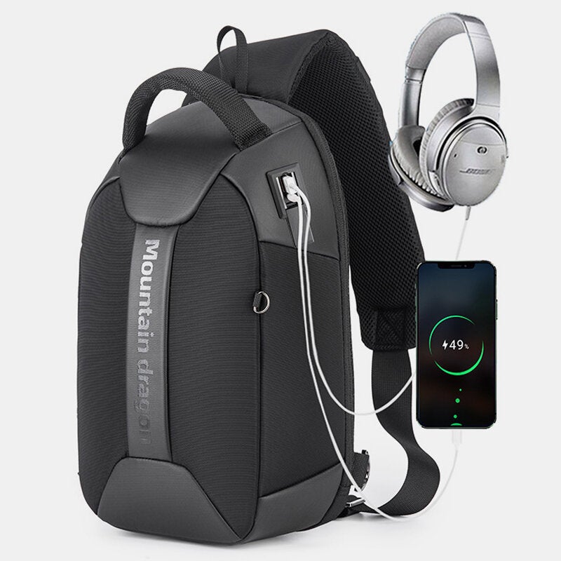 Men Large Capacity Waterproof Chest Bag Headphones Jack USB Charging Shoulder Crossbody Bags