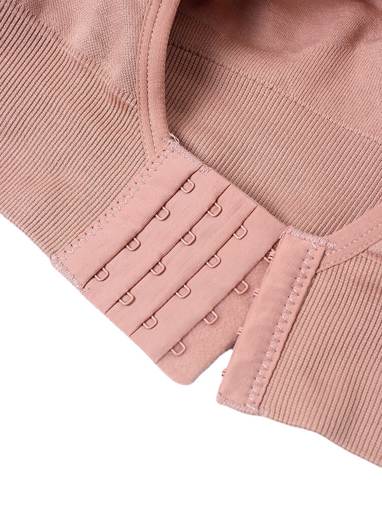 Women Solid Color Seamless Wireless Back Closure Yoga Sport Bra