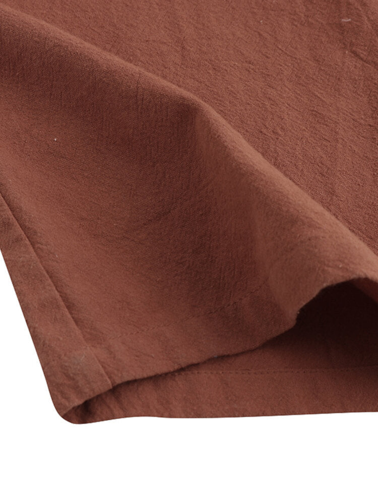 Women 100% Cotton Solid Color Ankle Length Side Pockets Jumpsuit