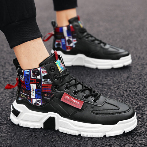 High-top Trainers  Personalized Graffiti Shoes with Thick Soles Non-slip Comfortable Outdoor Sports Shoes Men's Casual Shoes