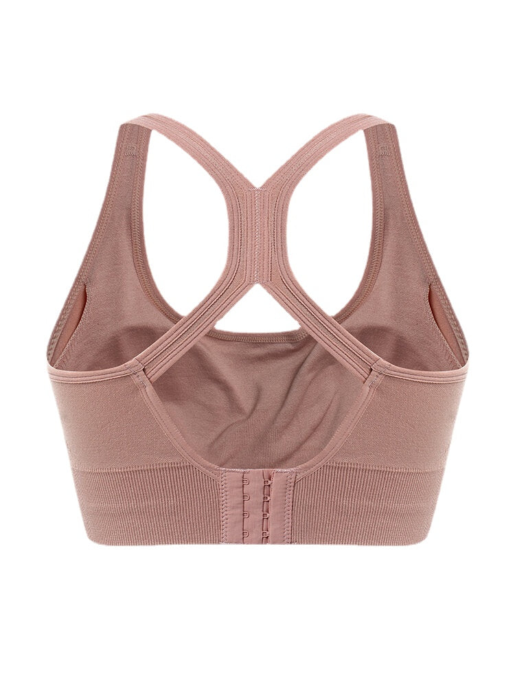 Women Solid Color Seamless Wireless Back Closure Yoga Sport Bra