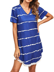 Women's Plus Size Pajamas Nightgown Nighty Pjs Stripe Sport Simple Comfort Home Daily Vacation Cotton Breathable V Wire Short Sleeve Spring Summer Blue Wine, Sweet, Lace, Print