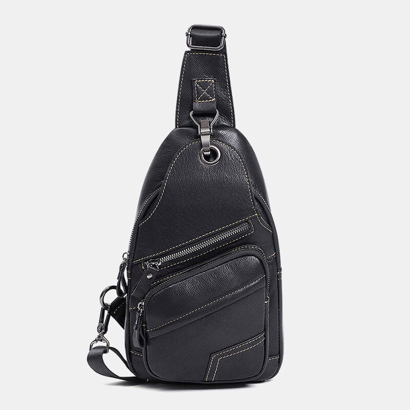 Men Genuine Leather Large Capacity Outdoor Casual Chest Bag Convertible Shoulder Strap Multi-pocket Crossbody