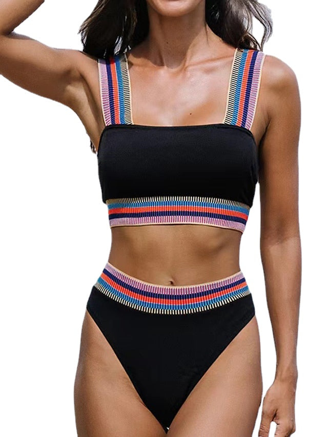 Women's Swimwear Bikini Normal Swimsuit 2 Piece Solid Color Black Blue Rose Red Bathing Suits Sports Beach Wear Summer