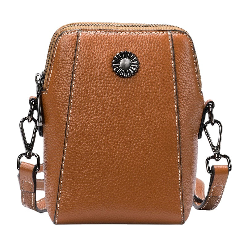 Women Genuine Leather Crossbody Bag Geometric Splicing Multi-pocket Shoulder Messenger Bag