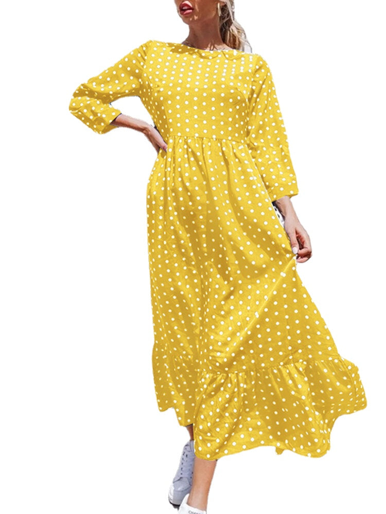 Polka Dot Pleats Splicing Casual Summer Dress For Women