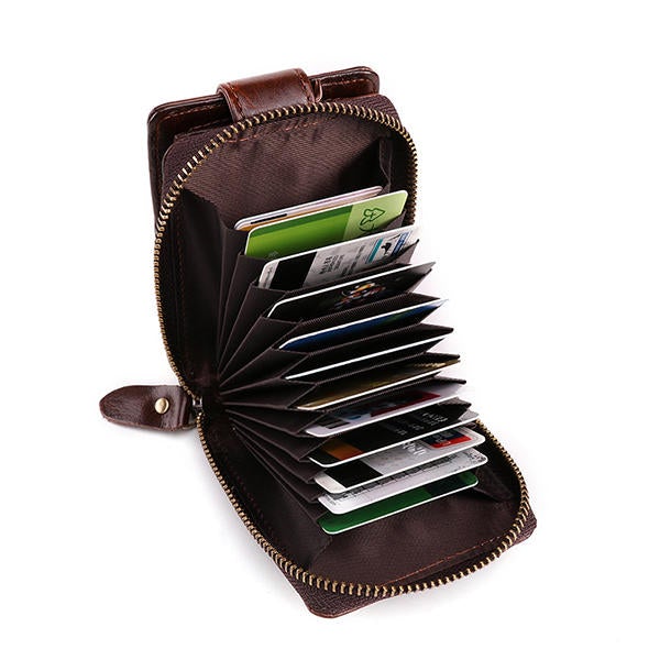 Men Genuine Leather RFID Anti-magnetic Vintage Casual 15 Card Slots Wallet