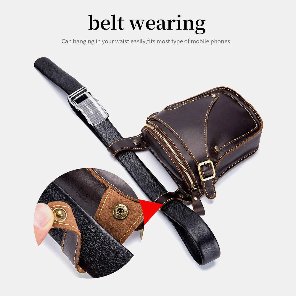 Men's Leather Anti-theft Waterproof Phone Bag, Vintage Crossbody & Waist, Fits 6.5" Devices
