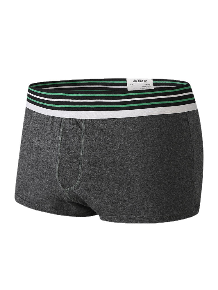 Mens Cotton Breathable Thin Striped Elastic Mid Waist Patchwork Boxers