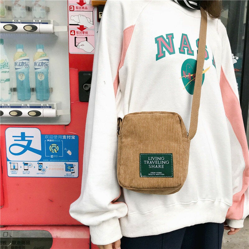 Unisex Corduroy Retro Mini Universal Outdoor Phone Bag Crossbody Shoulder