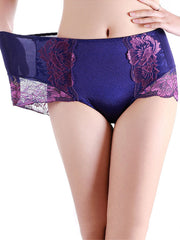 High Waisted Lace Patchwork Mesh Full Hip Comfy Cotton Linning Panty