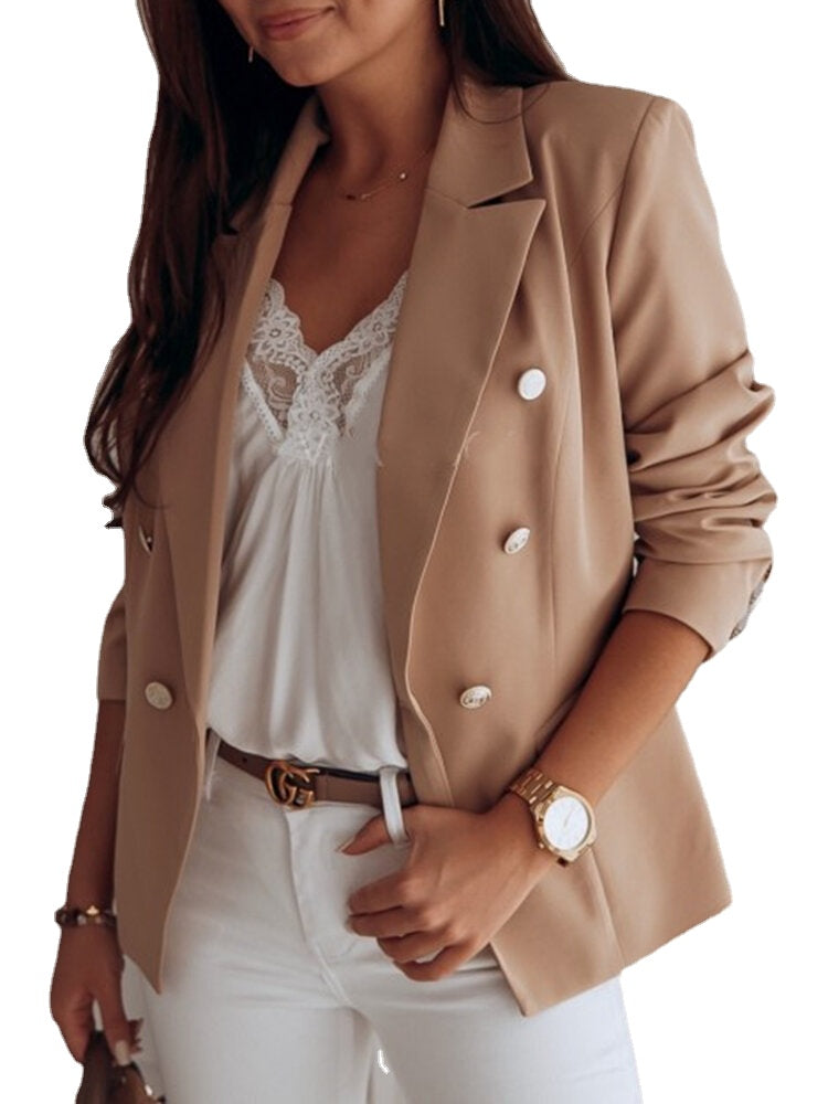 Women Solid Color Lapel Double Breasted Elegant OL Blazers