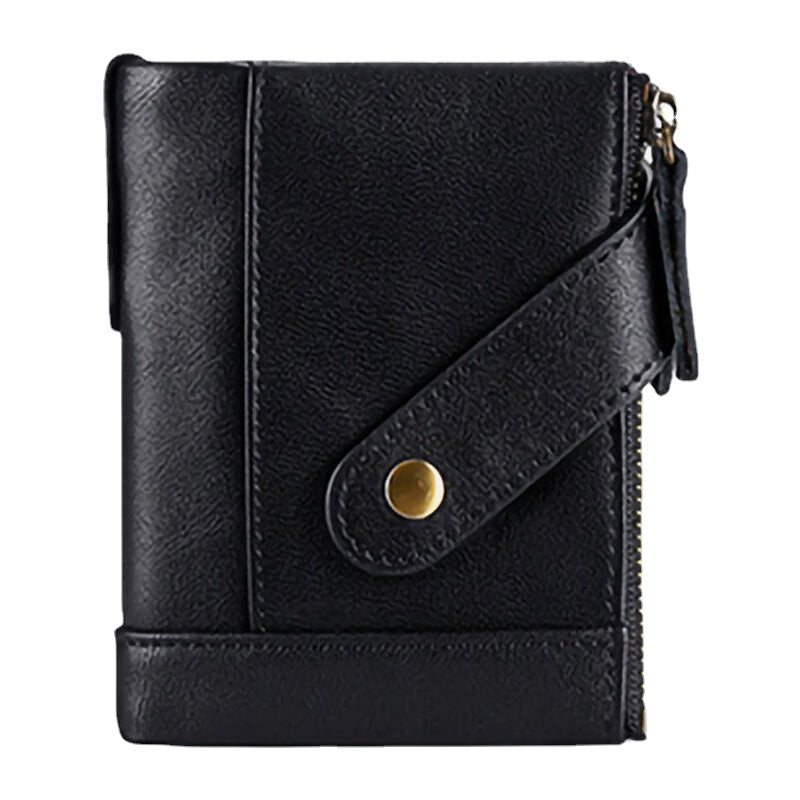 Men Genuine Leather RFID Anti-magnetic Wallet Purse Bifold Double Zipper Coin Purse Card Case