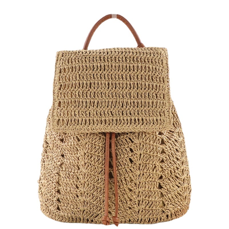 Women Mori Series String Straw Dual-use Woven Retro Beach Bag Backpack