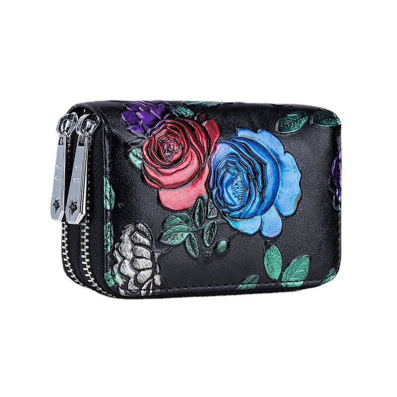 women 10 card slots rfid genuine leather short zipper coin purse wallet