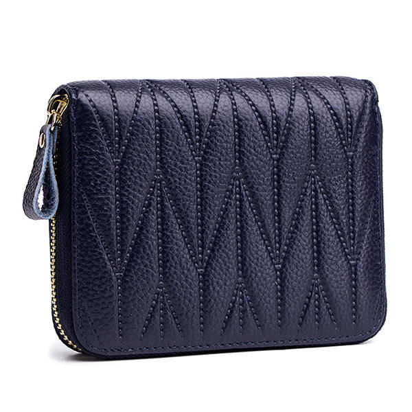 Women RFID Genuine Leather Multi-Slots Zipper Purses Card Holder