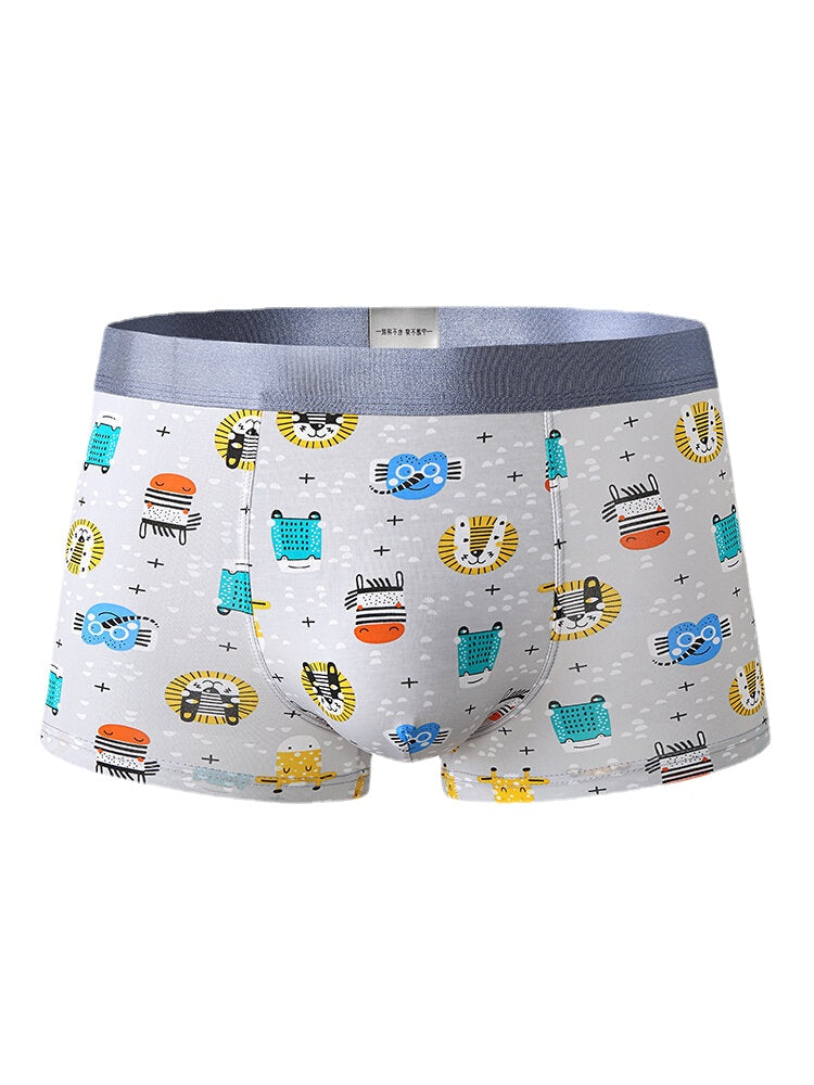 Mens Funny Cartoon Print Breathable Skinny Fit Thin U Convex Pouch Boxers