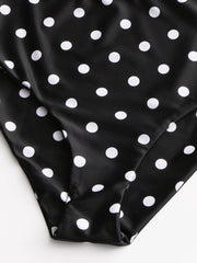 Women Polka Dot Print Ruffles Sleeves Tie High Waist Bikini