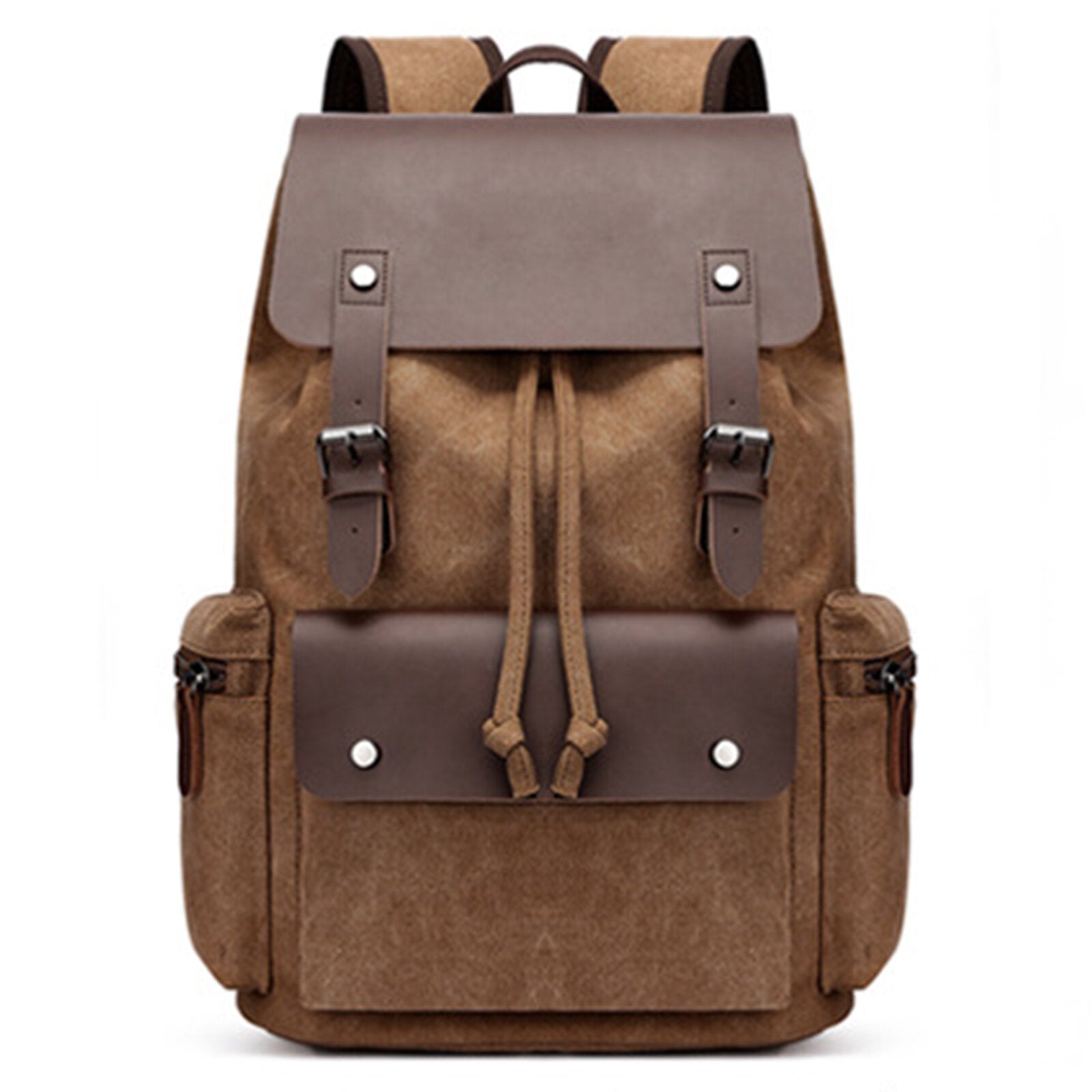 Men Washed Canvas Casual Backpack Large Capacity Drawstring Cover Backpack Laptop Bag