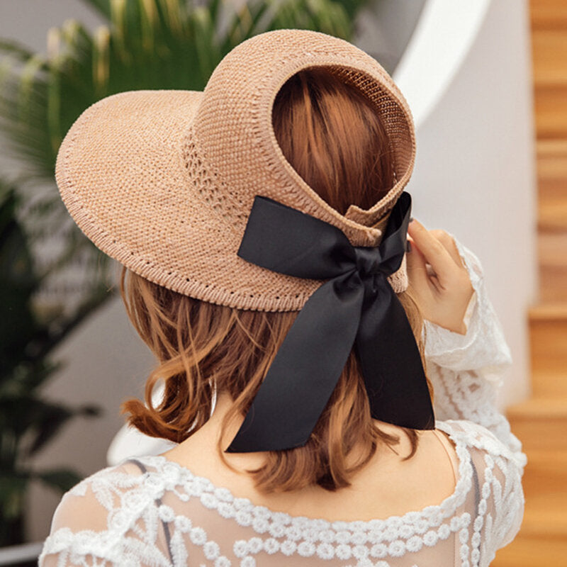 Women UV Protection Straw Hat Wide Brim Bucket Hats Round Flat Caps Beach Holiday Cap