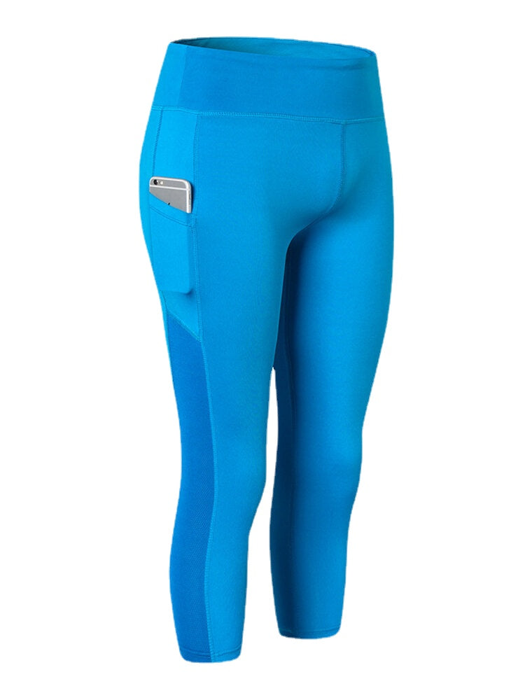 Soprt Women Solid Color Quick Dry Pocket High Waist Elasticity Yoga Pants