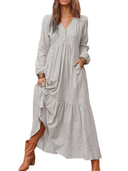 Women Solid Color O-neck Casual Maxi Dress