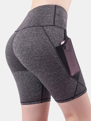 Women Dry Quickly Solid Color Sports High Waist Biker Shorts With Mesh Pockets